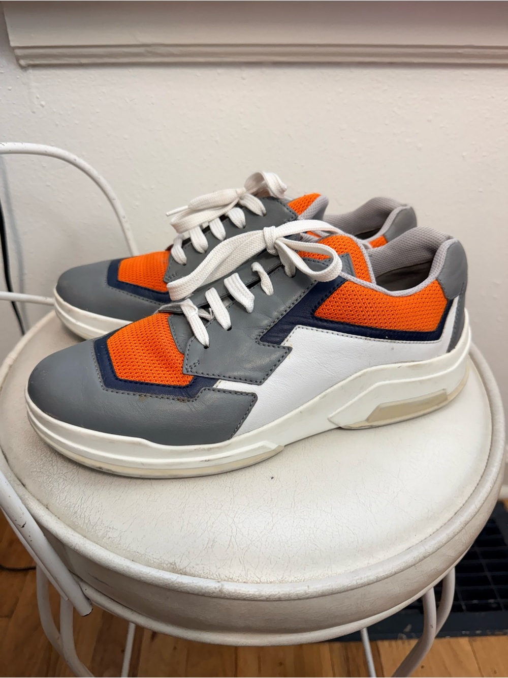 Prada Men's Gray, White & Orange Low-Top Sneakers